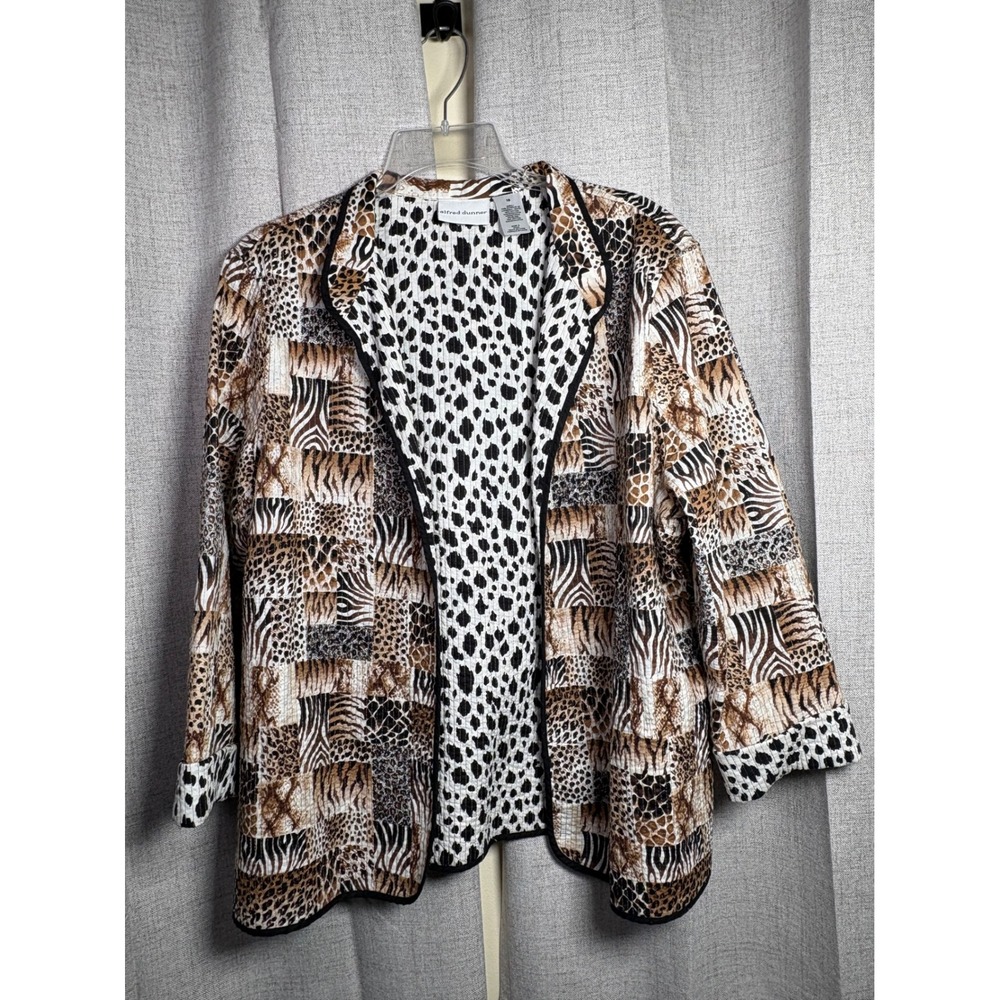 Alfred Dunner Animal Print Patchwork Quilted Cotton Jacket Brown White Size 16